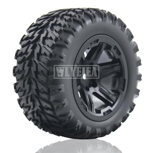 4PCS RC Truck Tires Set 12mm Hex Hub Plastic Wheel Rim Compatible with 1/12 LOSI LMT 4WD Solid Axle Monster Truck 1/12 1/14 1/16 TRAXXA,REDCAT RC Racing Truck - color: Black 2