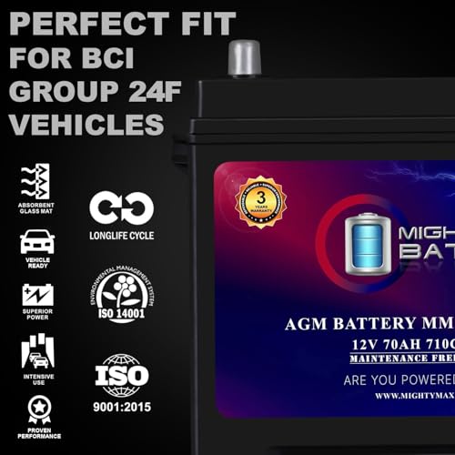 Mighty Max Battery MM-G24F Start and Stop Car BCI Group Size 24F 12V 70Ah, 120RC, 710 CCA Rechargeable AGM Car battery - style: Group 24F