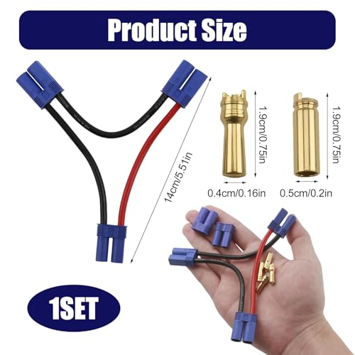 1 Pcs EC5 Series Connector with 12AWG Wire/Series Battery Adapter 12AWG 4inch for Losi/E-Flite, 2 Sets EC5 Battery Connector Adapter Gold-Plated 5MM Banana Plug Male Female Connector for RC ESC