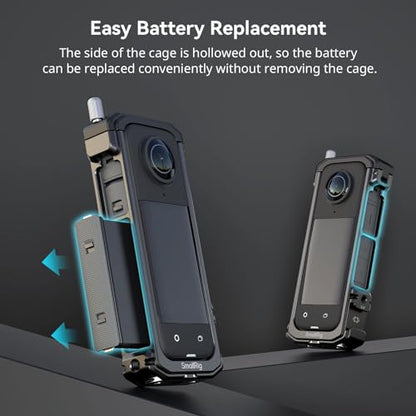 SMALLRIG Cage for Insta360 X4, Aluminum Protective Case for Insta 360 X4 with Silicone Lens Cover, Built-in Cold Shoe and 1/4"-20 Anti-Deflection Threaded Hole - 4278 - style: for Insta360 X4
