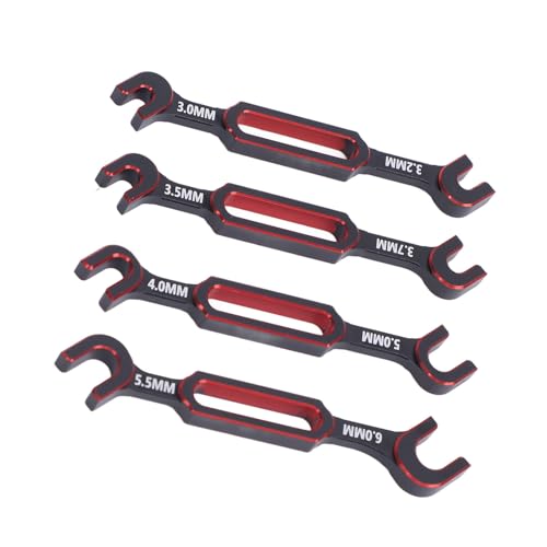 4PCS RC Wrench, Premium Aluminum Alloy Turnbuckle Nut Ball Joint Remover Tool, 3.0, 3.2, .5, .7, 4.0, 5.0, ., 6.0mm Sizes Tool for RC Car, Boat, Drone, Crawler, Truck DIY (Red) - color: Red