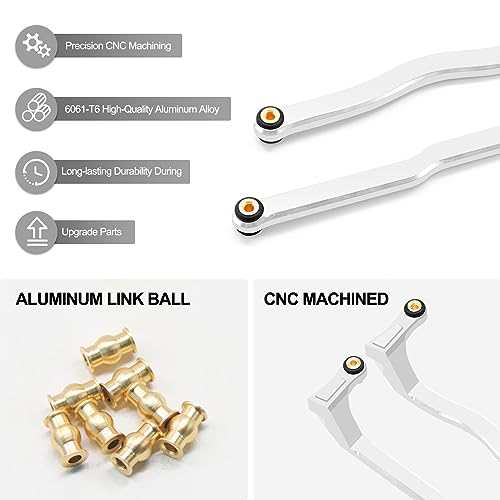 McCue RC Praying Mantis Link Tucked Inward Links High Clearance Links for Axial 1/24 SCX24 C10 JLU Bronco RC Crawler Upgrade Parts - 5 PCS (Silver) - color: Silver