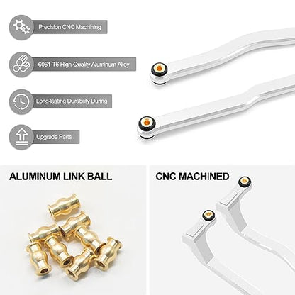 McCue RC Praying Mantis Link Tucked Inward Links High Clearance Links for Axial 1/24 SCX24 C10 JLU Bronco RC Crawler Upgrade Parts - 5 PCS (Silver) - color: Silver