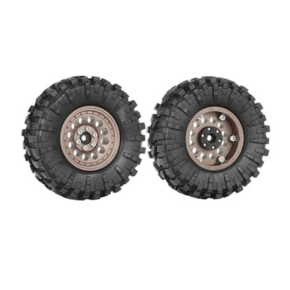 4PCS 1.3" Aluminum Alloy Beadlock Wheel Rims All-Terrain Tyre 70mm Rubber Tires Set with 5mm & 7mm Hex for 1/12 1/14 1/18 1/24 RC Rock Crawler Car Upgrade Parts (A-Brown) - color: A-brown