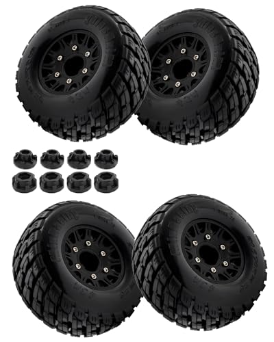 RC Wheels and Tires for 1/10 Slash 2WD 4×4 4wd,Senton Axia1 Red cat Rc 4wd Hex Detachable Replacement Snow Tires Desert Tires,12mm/14mm Hex Rc Truck Tires (4pcs) Black