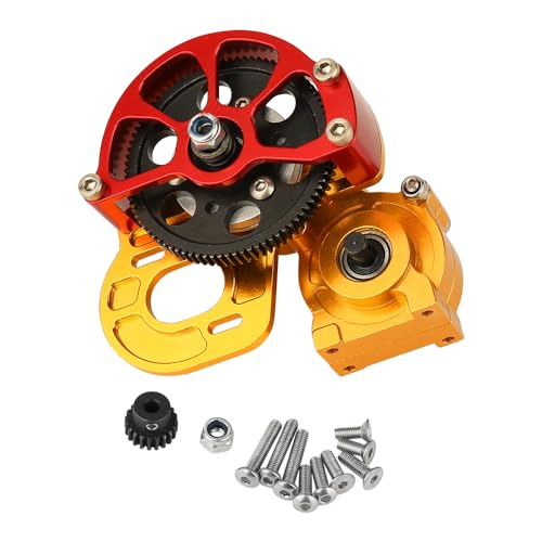 Metal Forward Transmission Assembled Gearbox with Steel Gear Set Compatible with Axial SCX10 & SCX10 II 90046 90047 1/10 RC Crawler Upgrade Parts,Half Open Shell (red-Gold) - color: Red-gold