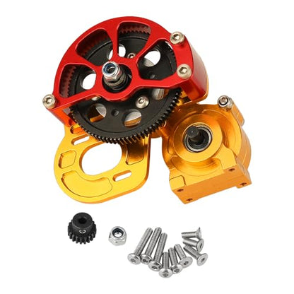 Metal Forward Transmission Assembled Gearbox with Steel Gear Set Compatible with Axial SCX10 & SCX10 II 90046 90047 1/10 RC Crawler Upgrade Parts,Half Open Shell (red-Gold) - color: Red-gold