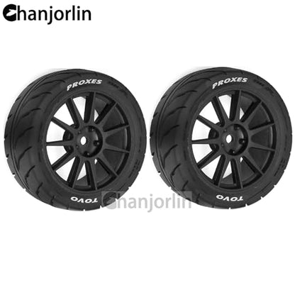 1/10 RC On Road Racing Tires and Wheels 12mm Hex OD 2.72'' RC Rally Street Tyres for 1:10 Scale Touring Drift Car Tamiya TT01 TT02 XV01 TA06 A959 PTG2 HPI KYOSHO HSP Traxxas 4PCS (Black) - color: Black