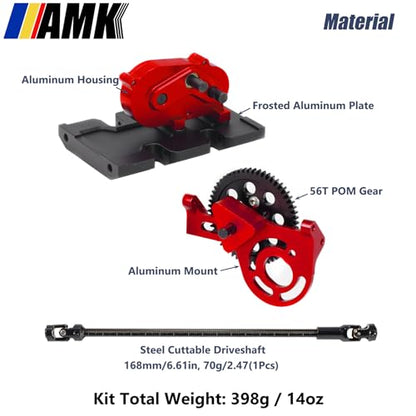 AMK 1/10 Scale Transmission Kit OD Transfer Case Gearbox with 30% Overdrive Gear Box 3Pcs Driveshafts for RC Crawler Axial SCX10 II Element Enduro DIY LCG Chassis (Red) - color: Red