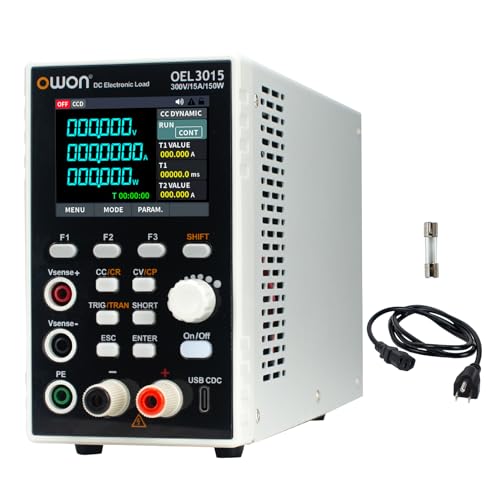 OWON Programmable DC Electronic Load OEL3015, DC 300V 15A Maximum 150W, USB/RS232, CV CC CR CP 4 Operation Modes, 5kHz Dynamic, Lab Bench Power Tester with 2.8” TFT Color LCD Display - size: OWON-OEL3015
