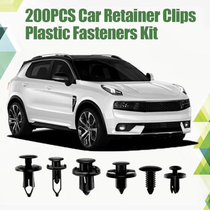 Car Retainer Clips Plastic Fasteners Kit, Car Retainer Clips, Push Bumper Fastener Rivet Clips with 6 Size Auto Body Retainer Clips Bumpers, Universal Plastic Panel Fender Clips (200pcs) - color: Black