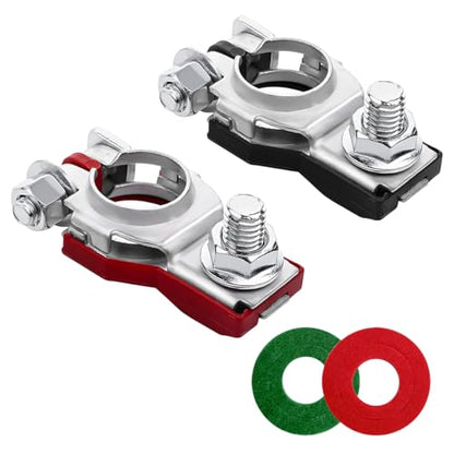 Car Battery Terminal Connector, 1 Pair Top Post Battery Cable Terminal Clamp Set with 2PCS Washers, Positive Negative Auto Cable Post Adapter, Compatible with Automobile Truck RV (Red/Black) - color: Red/Black, size: 1Pair