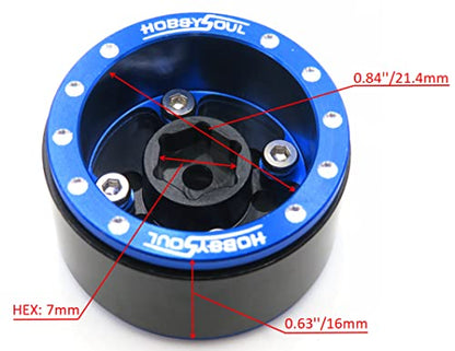 Adjustable Offset 1.0 Beadlock Wheels Blue Black, Heavy 1.0 RC Crawler Rims Weight 21g/Rim 7mm Hex Rims for Axial SCX24 Crawler & Other 1/24 RC Crawler Car Truck, (4-Pack) - color: Blue & Black