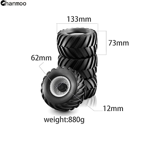 1/10 RC Monster Truck Tires and Hard Plastic Wheels Rims 12mm Hex Rubber Buggy Off Road Tyres with Foam for 1:10 Scale Truck Car Traxxas VXL 2WD Hoss 4x4 HSP HPI Tamiya Kyosho 4PCS (White) - color: White