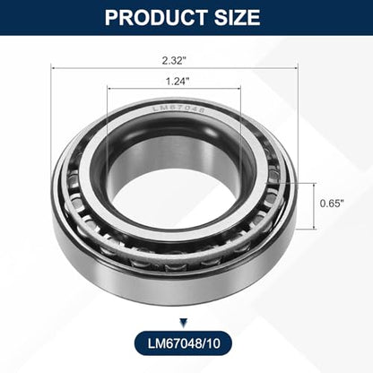 uxcell LM67048/10 Tapered Roller Bearing Cone and Cup Set, 1.24" Bore x 2.32" OD x 0.65" Thick, Chrome Steel Taper Bearing Set, ABEC-3 - size: LM67048/10
