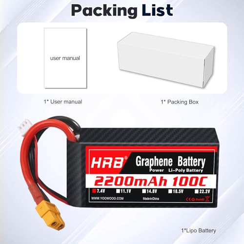 HRB 2S 2200mAh Lipo Battery XT60 100C 7.4V Compatible with RC Plane