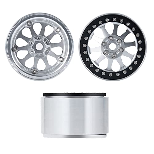 Benedict Harry 2.2" Aluminum Beadlock Wheel Rims for 1/10 RC Axial SCX10 Wraith 90048 90018 RR10 TRX4 Crawler car(Silver) - color: Silver