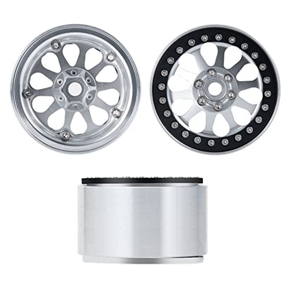 Benedict Harry 2.2" Aluminum Beadlock Wheel Rims for 1/10 RC Axial SCX10 Wraith 90048 90018 RR10 TRX4 Crawler car(Silver) - color: Silver