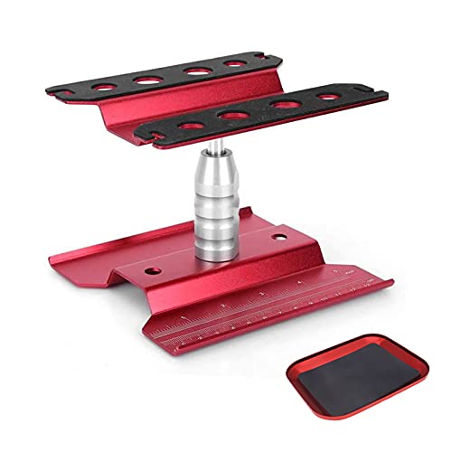 RC Car Work Stand Aluminum Alloy 360 Degree Rotation Lift Work Repair Workstation with Screw Tray for 18 110 112 116 Scale Cars Trucks Buggies Red