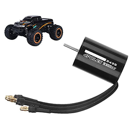 2435 3300KV Brushless Motor, 4 Pole 300W Sensorless RC Motor for 1/16 1/18 RC Car Off Road Truck, 24A 2-3S LiPo with 3.5mm Bullet Connector