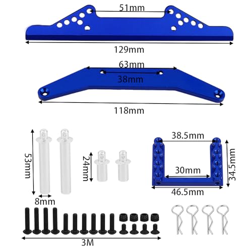 Metal Alloy Front & Rear Body Mounts Body Posts for Traxxas Slash 2WD Rustler Stampede VXL 1/10 RC 2WD Car Upgrade Parts (Blue) - color: Blue