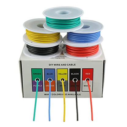 BOJACK 18 AWG Flexible Silicone Wire Electric Wire Hook up Wire Kit 300V Cables with Plus 20 φ3mm Heat Shrink Tubings and a Mini Wire Stripper(5 Colors 16.4Ft Each Color, 18AWG) - size: 18 AWG Silikondraht