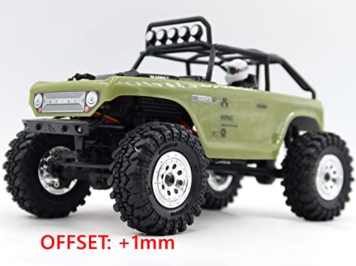 Adjustable Offset RC 1.0 Wheels and Tires, 1/24 Tires & Heavy 1.0 Beadlock Wheels Silver for 1:24 RC Crawler Axial SCX24 Upgrade & Other 1/24 Crawler Truck,(4-Pack, Assembled) - color: Silver