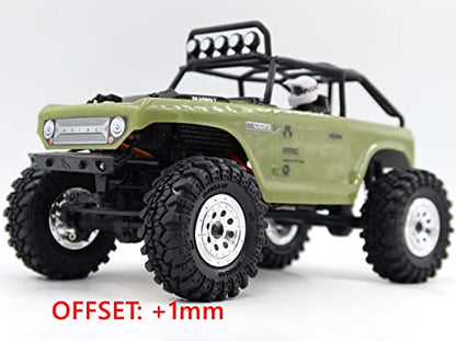 Adjustable Offset RC 1.0 Wheels and Tires, 1/24 Tires & Heavy 1.0 Beadlock Wheels Silver for 1:24 RC Crawler Axial SCX24 Upgrade & Other 1/24 Crawler Truck,(4-Pack, Assembled) - color: Silver