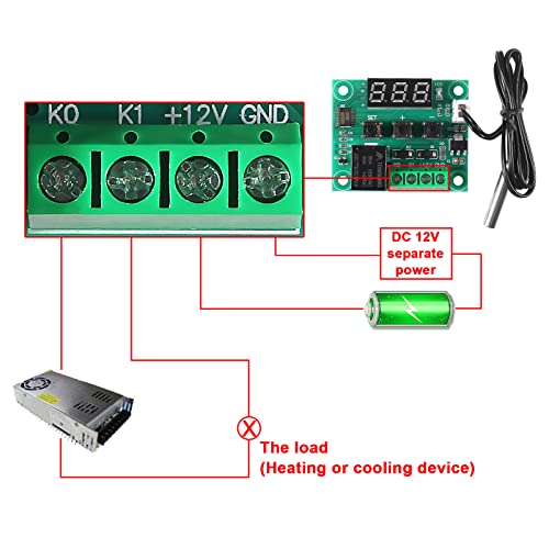 2PCS W1209 Temperature Controller Module,LED Display Digital Thermostat Module with Case DC 12V Digital Electronic Temperature Temp Control Module Switch with Waterproof NTC Probe -50~110℃(Red) - style: 2PCS x Red
