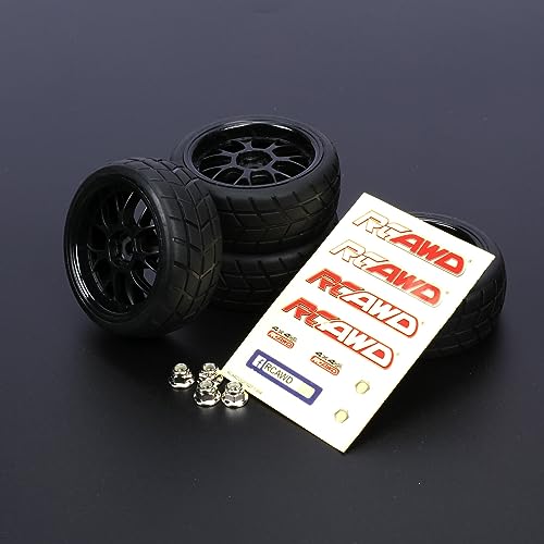 RCAWD Pre-Glued RC Wheel and Tires fit 12mm Hex Hub for 1/10 Redcat, Hpi, Tamiya, Associated, HSP,ExceedRC Series On Road Drift RC Car