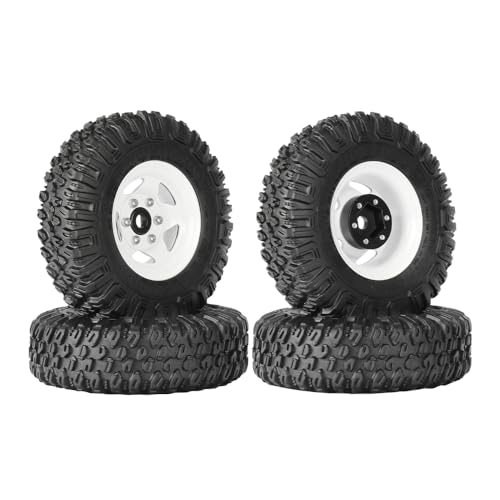 4PCS RC Car 1.55 Inch Tyres Aluminum Alloy Metal Beadlock Wheel Rim and Rubber Tires for 1/10 RC Crawler Car for Axial AX90069 D90 TF2 Tamiya CC01 LC70 MST JIMNY(85mm-5Spoke White) - color: 85mm-5Spoke White