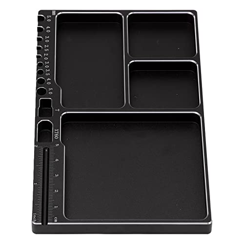 RC Magnetic Tray Aluminium Alloy RC Screw Tray RC Repair Tool with Pad Widely Used for RC Airplane Car (Black) - color: Black