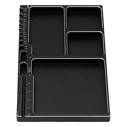 RC Magnetic Tray Aluminium Alloy RC Screw Tray RC Repair Tool with Pad Widely Used for RC Airplane Car (Black) - color: Black