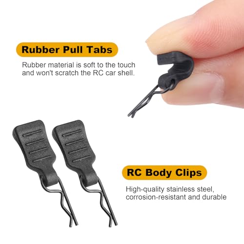 HobbyPark 50pcs Mini Clips R Pins with Pull Tabs for 1/24 1/28 1/36 Scale Micro Cars Compatible with Axial SCX24 Deadbolt 90081 B17 Betty Wrangler JLU CRC - size: 0.7mm Rod and Tabs