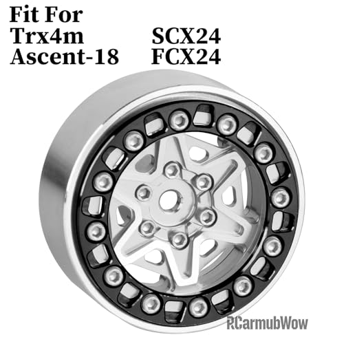 1.3 Inch RC Crawler Wheels Aluminum Alloy Rims Set Compatible with TRX4M Ascent-18 SCX24 FCX24 1/18 1/24 RC Car Upgrades,RCarmubWow 1.3 Beadlock Wheels,4pcs,Silver - color: Silver(4pcs)