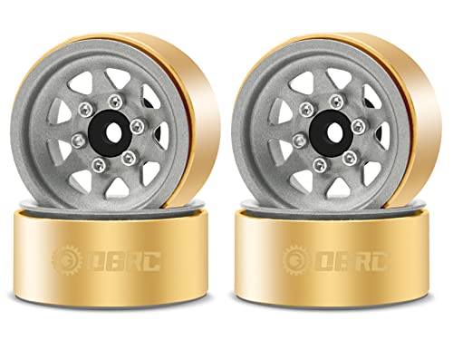 OGRC 1.0 RC Wheel Rims with Brass Rings Deep Dish Wheel Rims 1.0 Beadlock Wheels for 1/18 TRX4M 1/24 SCX24 C10 JLU Deadbolt Gladiator Bronco Crawler Car (Grey) - color: Grey
