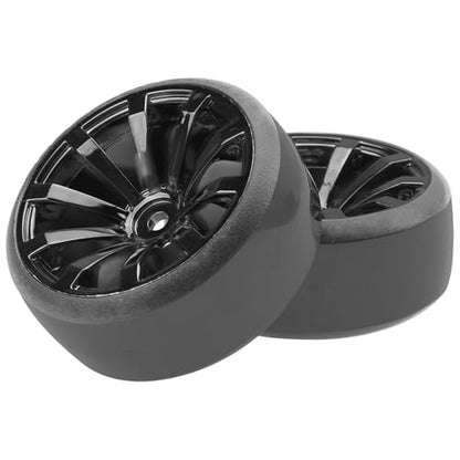 ShareGoo RC 1/10 Drift Tires W/Plastic Wheel Rims 12mm Hex Compatible with HSP Tamiya Kyosho RedCat Traxxas Sakura WLtoys 3Racing 1/10 RC On-Road Racing Touring Car (Black) - color: Black