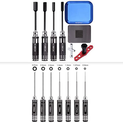 HobbyPark RC Allen Driver Set & Hex Nut Driver Set, 17mm Wheel Wrench, M2 M3 M4 Hex Nuts Wrench, RC Screw Tray