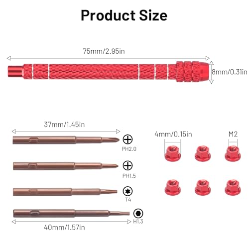 RC Screw Driver Set, daitoku RC Tool Kit Include PH1.5mm/2.0mm H1.3mm T4 Plum for AXIAL SCX30 Ford Bronco 4X4 SCX30 Jeep Wrangler JLU 4X4 (Red) - color: Red