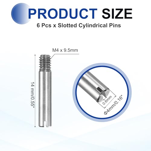 MECCANIXITY 6 Pcs M4 x 14mm Slotted Cylindrical Pins, 304 Stainless Steel Dowel External Thread Locating Parallel Pins Shelf Support Peg Pin for Furniture Installation, DIY Project - size: M4 x 14mm