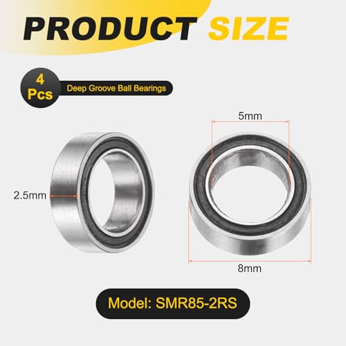 uxcell 4Pcs SMR85-2RS Deep Groove Ball Bearings, 5x8x2.5mm 440C Stainless Steel Double Shielded Bearings, ABEC 5 - size: 5x8x2.5mm