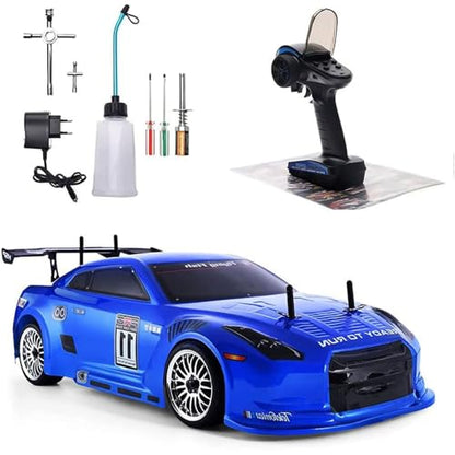 Nitro RC Cars Truck 1/10 Two Speed Nitro Gas Power Truck for Adult Professional Fast Drift Remote Control Car Nitrogen Drive 4WD 80KM/H Metal Chassis Gas Off Road Short Course Vehicle (Blue) - color: Blue