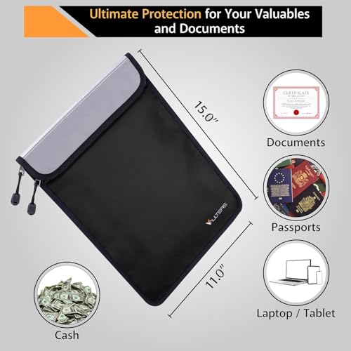 Upgraded Two Pockets Fireproof Document Bag (2000℉), 15”x 11” Fire Proof Bag for Documents with Zipper, Waterproof Document Pouch for Valuables, Legal Documents Safe Storage (Black) - color: Black