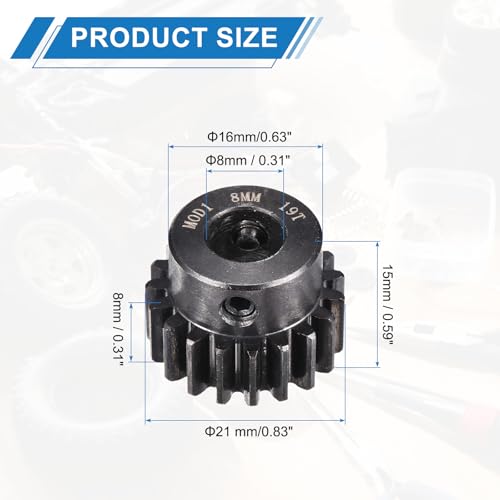 MECCANIXITY 1M 19T 40 Chrome Steel Motor Pinion Gears, 0.83" x 0.8" RC Motor Gears Fits 8mm Shaft Bore for RC Vehicles Truck Drift Remote Control Car Off-Road Crawler Parts, Black - style: 19T