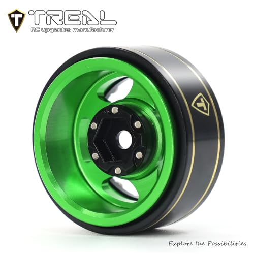 Treal 1.0 Beadlock SCX24 Wheels (4P) Classic 5-Star 1" Micro Beadlock Wheels for Axial 1/24 Deadbolt Betty C10 Gladitor Bronco 27.3g (Black-Green) - color: Black-Green
