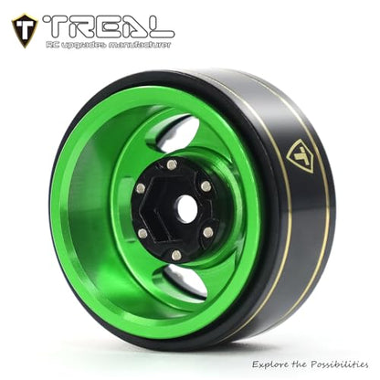 Treal 1.0 Beadlock SCX24 Wheels (4P) Classic 5-Star 1" Micro Beadlock Wheels for Axial 1/24 Deadbolt Betty C10 Gladitor Bronco 27.3g (Black-Green) - color: Black-Green