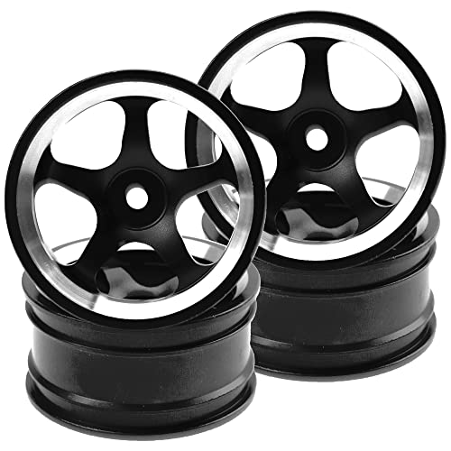 4Pcs Vgoohobby Metal Wheel Rims 12mm Hex Hub 5-Spoke Width 26mm Compatible with 1/10 Tamiya Kyosho HSP HPI Traxxas RedCat Sakura 1/10 On-Road Racing Touring RC Drift Car (Black) - color: Black