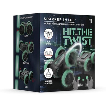 Sharper Image® Thunder Twist Rally - RC Stunt Car with Rechargeable Battery, High-Speed 360° Stunts, Double-Sided Driving, 2.4 GHz Remote Control, LED Lights, Flips & Spins Rotating Car Kids Toy Gift