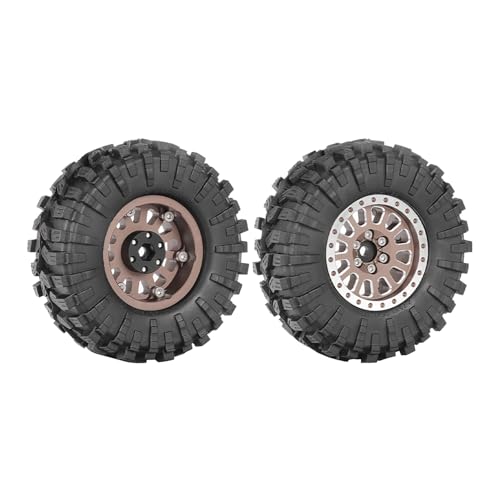 4PCS 1.3" Aluminum Alloy Beadlock Wheel Rims All-Terrain Tyre 70mm Rubber Tires Set with 5mm & 7mm Hex for 1/12 1/14 1/18 1/24 RC Rock Crawler Car Upgrade Parts (C-Brown) - color: C-brown