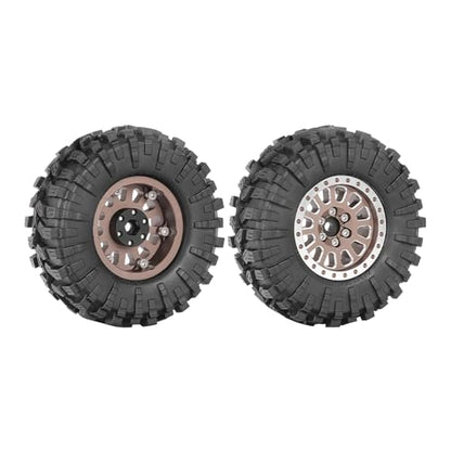 4PCS 1.3" Aluminum Alloy Beadlock Wheel Rims All-Terrain Tyre 70mm Rubber Tires Set with 5mm & 7mm Hex for 1/12 1/14 1/18 1/24 RC Rock Crawler Car Upgrade Parts (C-Brown) - color: C-brown